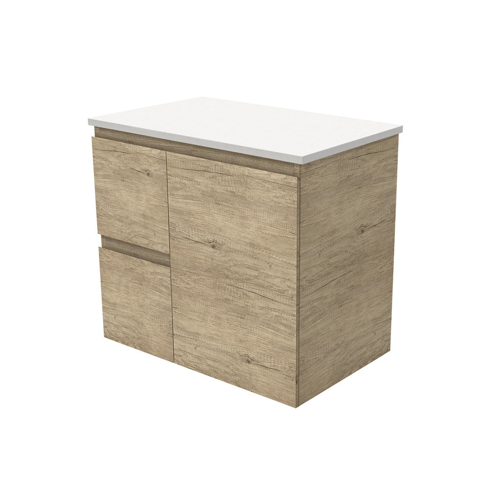 Fienza Edge Scandi Oak Wall Hung Vanity Cabinet 750mm left hand drawers