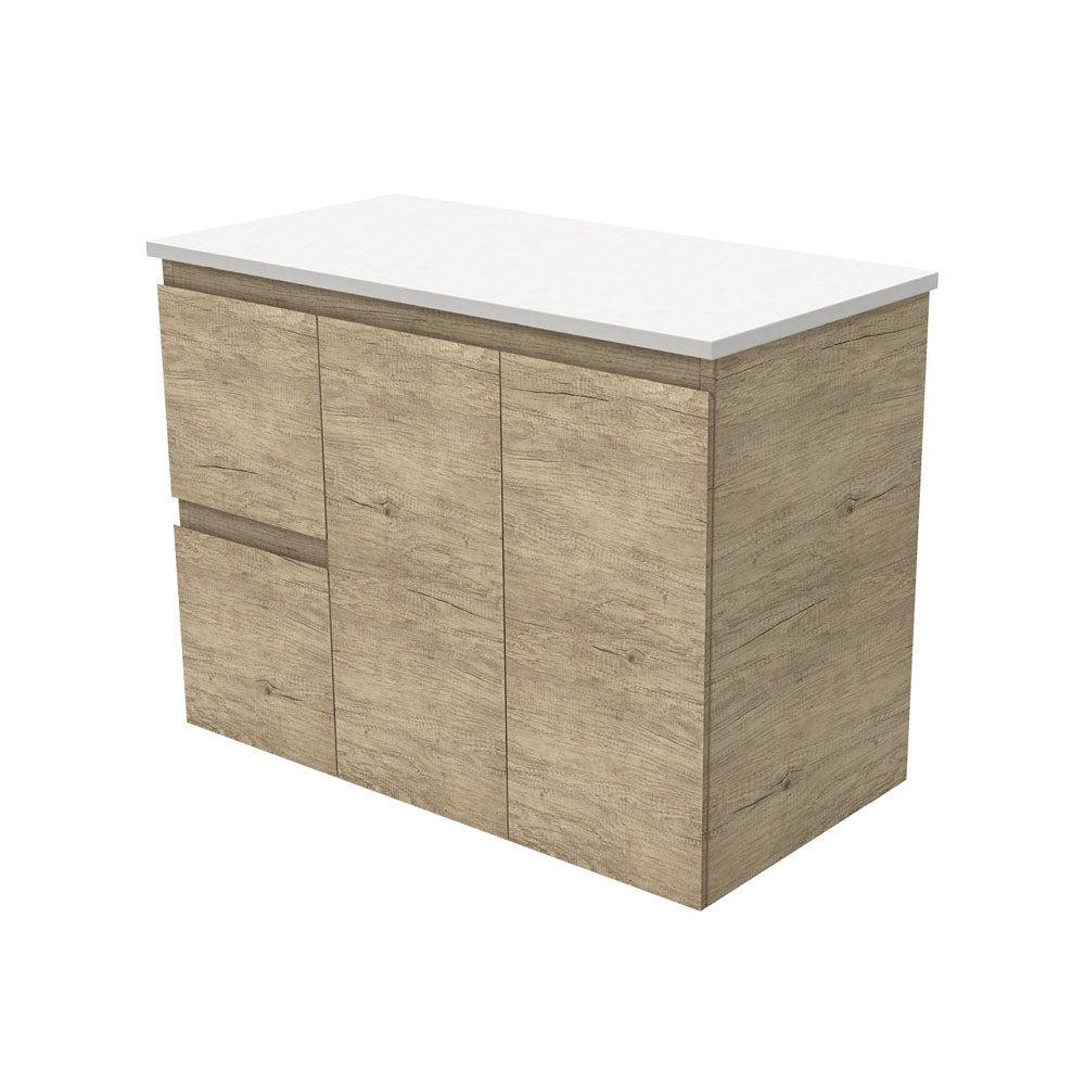 Fienza Edge Scandi Oak Wall Hung Vanity Cabinet 900mm left hand drawers