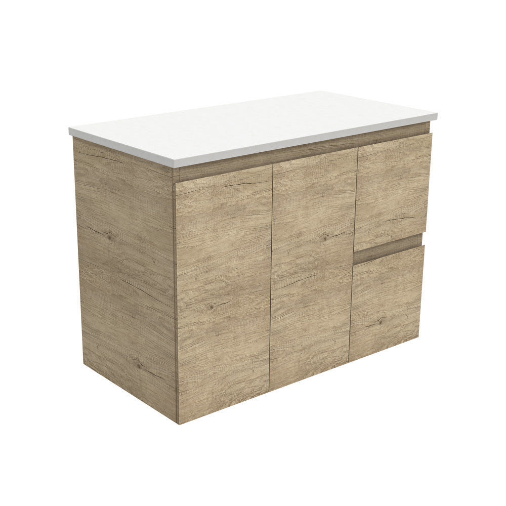 Fienza Edge Scandi Oak Wall Hung Vanity Cabinet 900mm right hand drawers