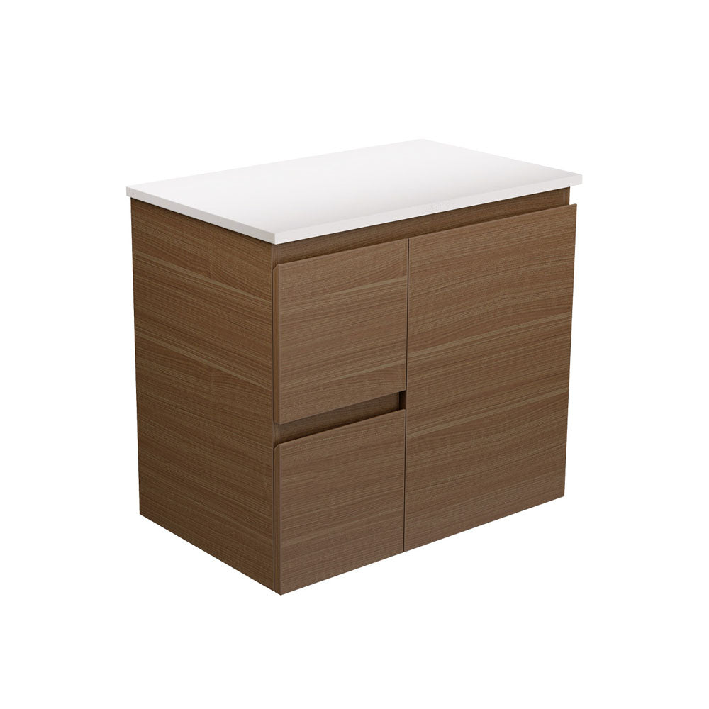 Fienza Edge Walnut Wall Hung Vanity Cabinet 750mm left hand drawers