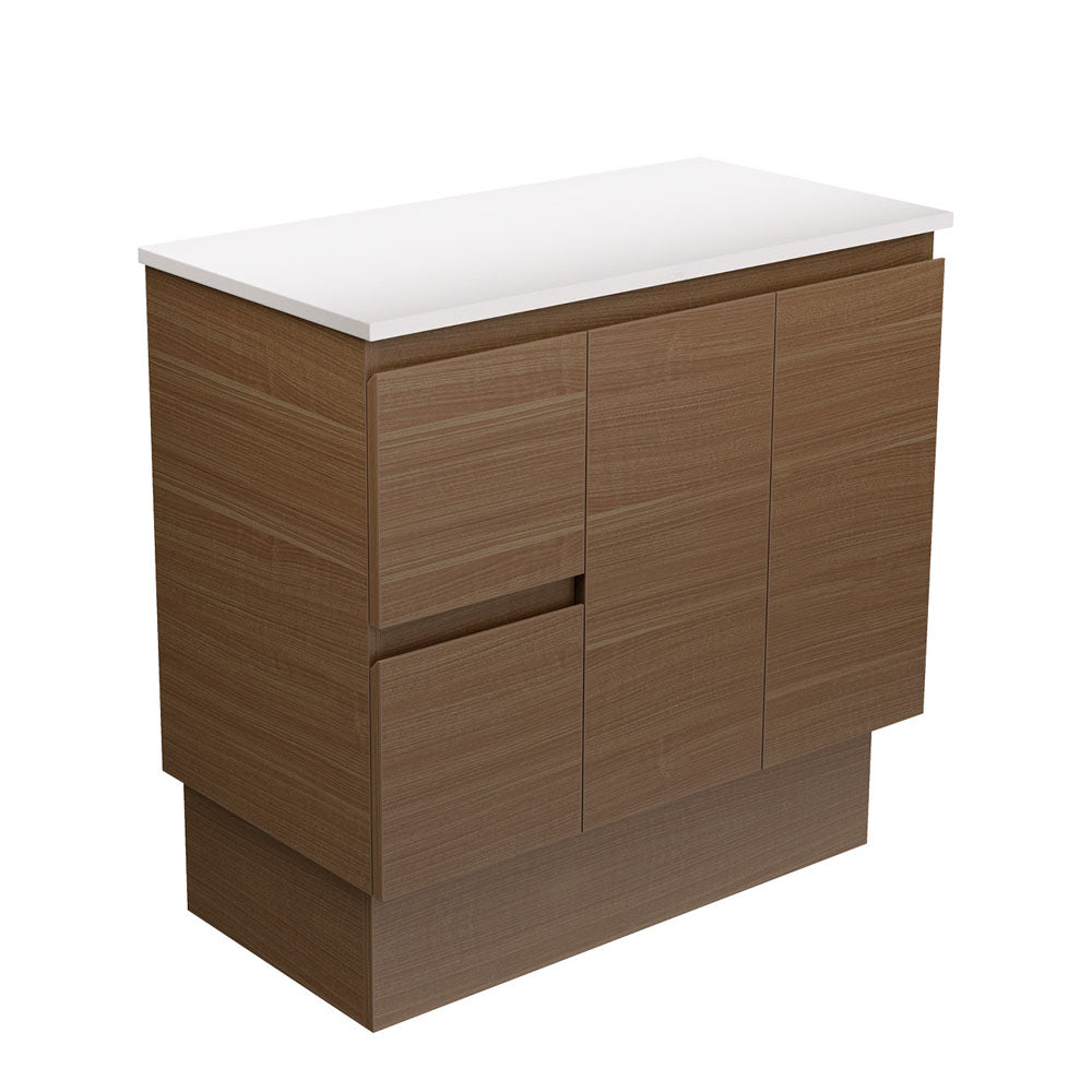Fienza Edge Walnut Vanity Cabinet on Kickboard 900mm left hand drawers