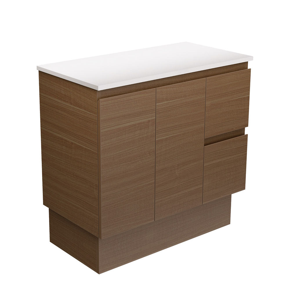 Fienza Edge Walnut Vanity Cabinet on Kickboard 900mm right hand drawers