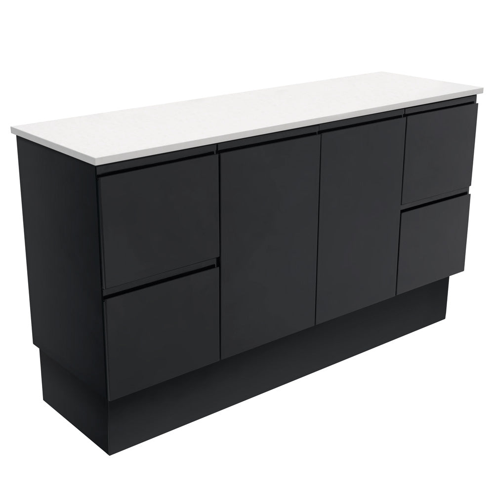Fienza Fingerpull Satin Black Vanity Cabinet on Kickboard