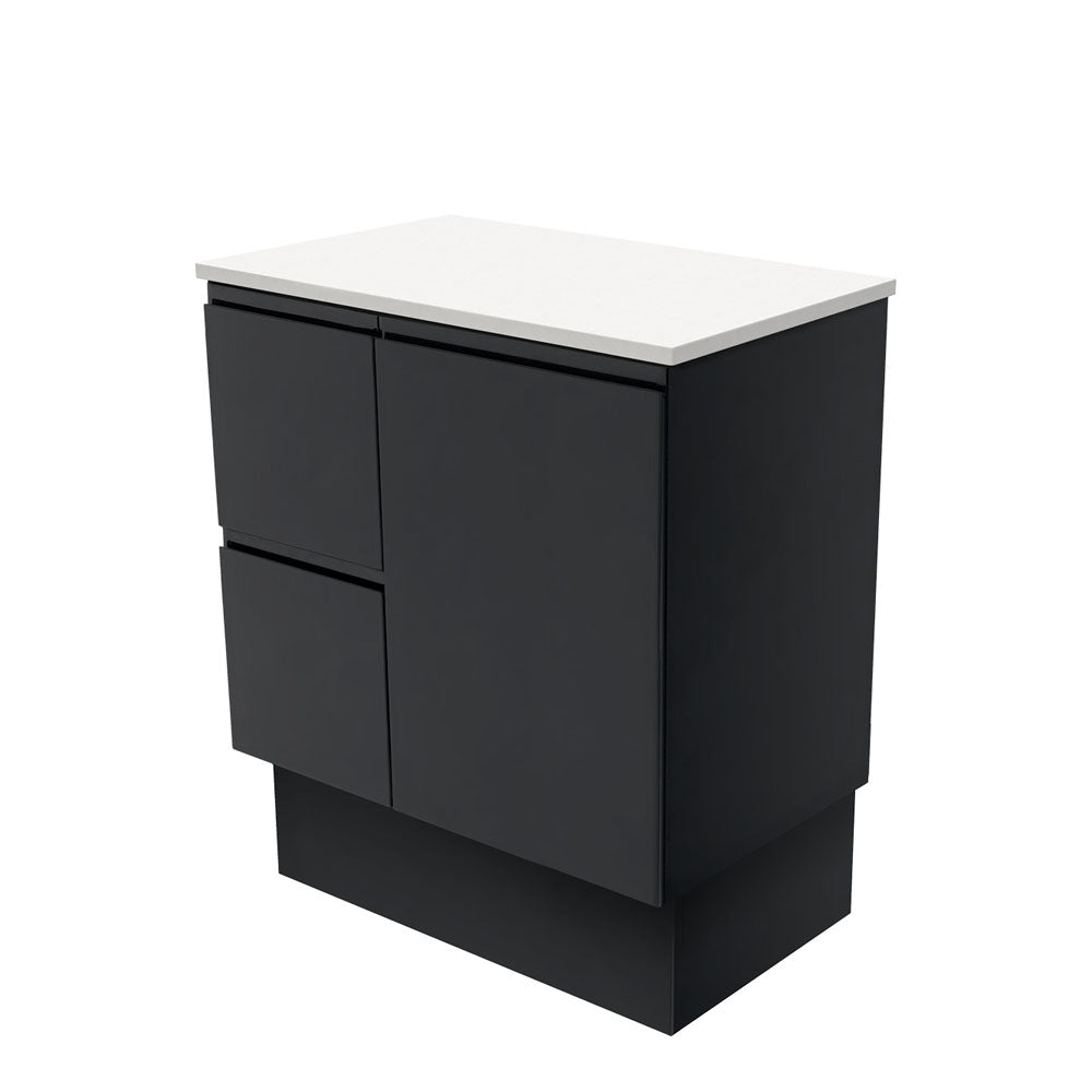 Fienza Fingerpull Satin Black Vanity Cabinet on Kickboard