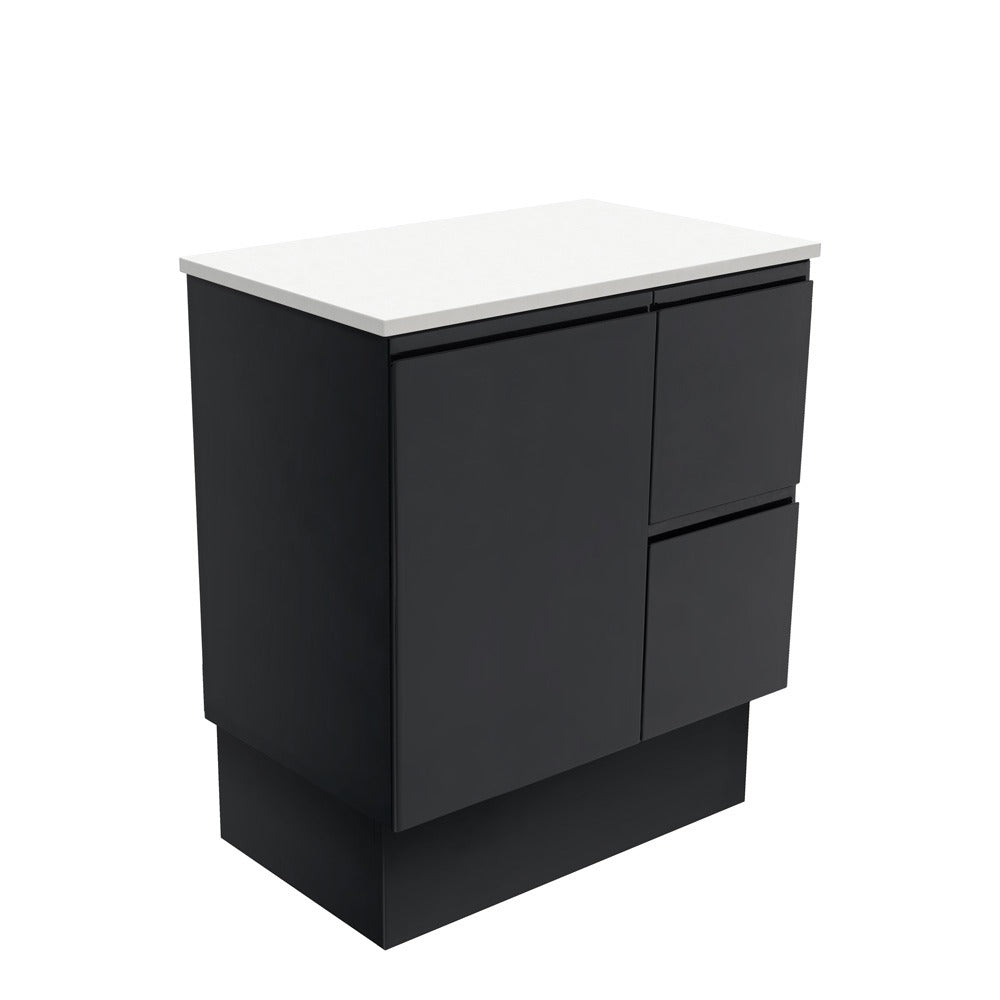 Fienza Fingerpull Satin Black Vanity Cabinet on Kickboard