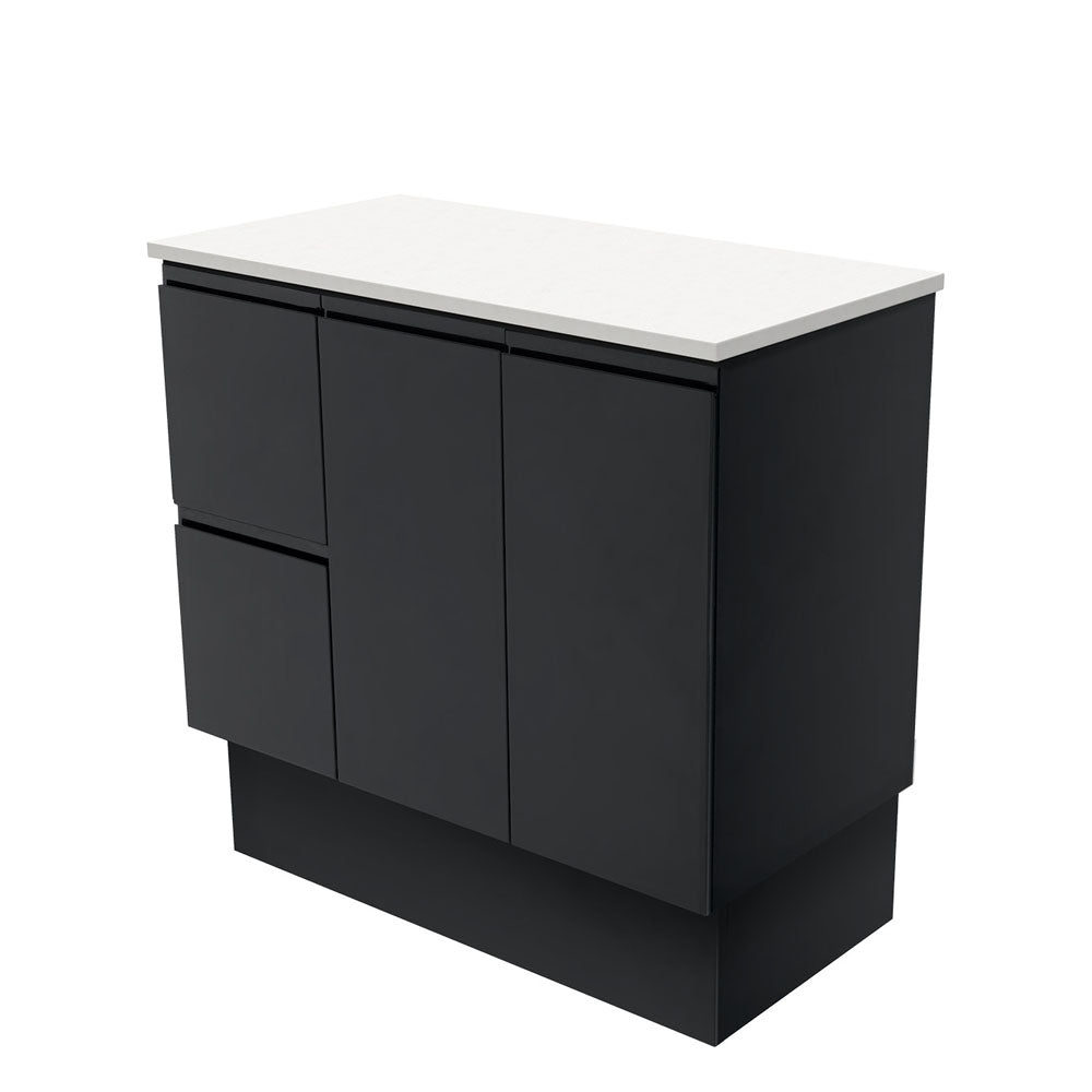 Fienza Fingerpull Satin Black Vanity Cabinet on Kickboard