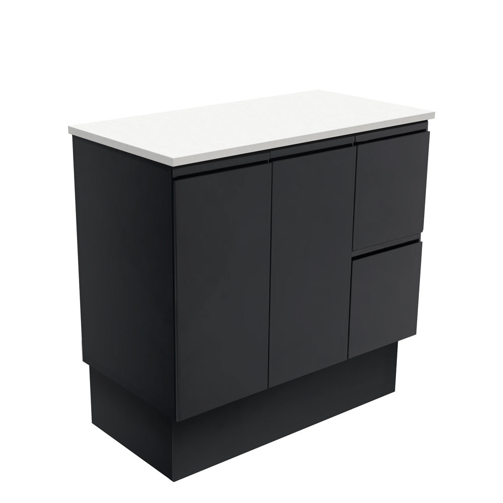 Fienza Fingerpull Satin Black Vanity Cabinet on Kickboard