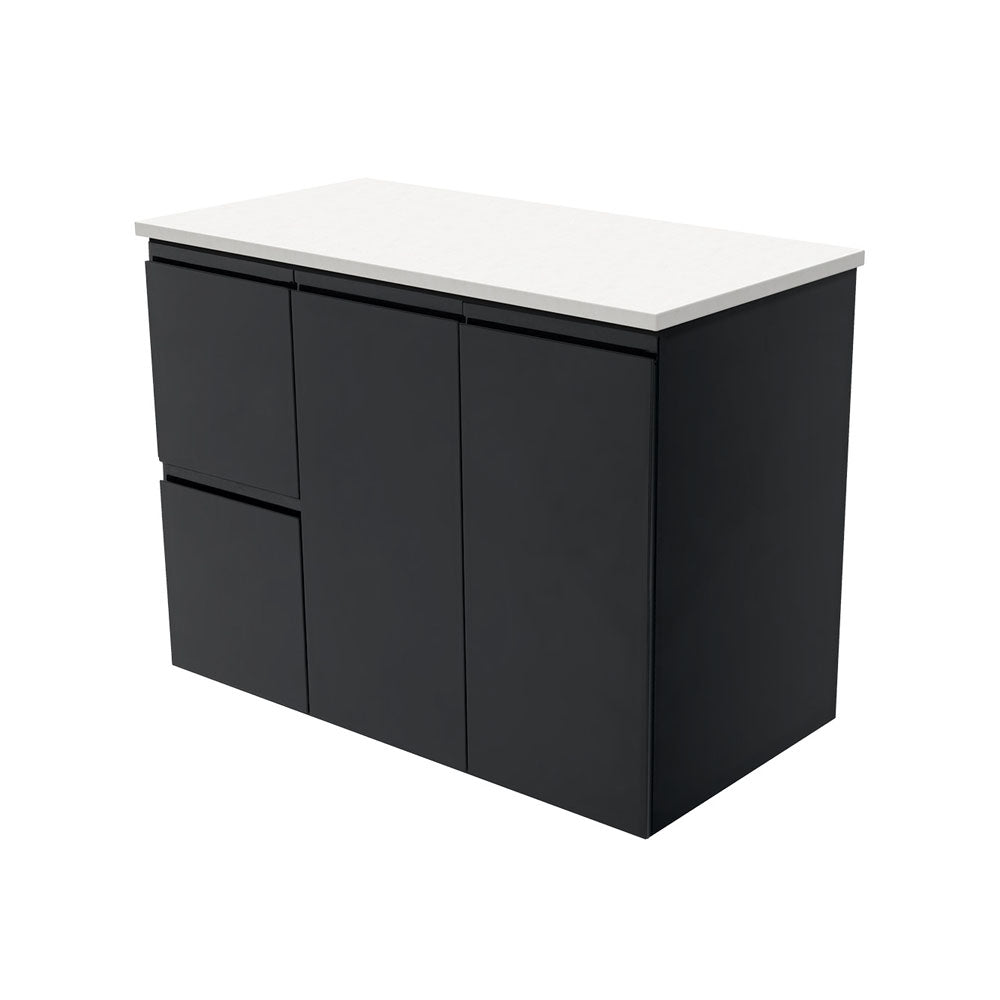 Fienza Fingerpull Satin Black Wall Hung Vanity Cabinet
