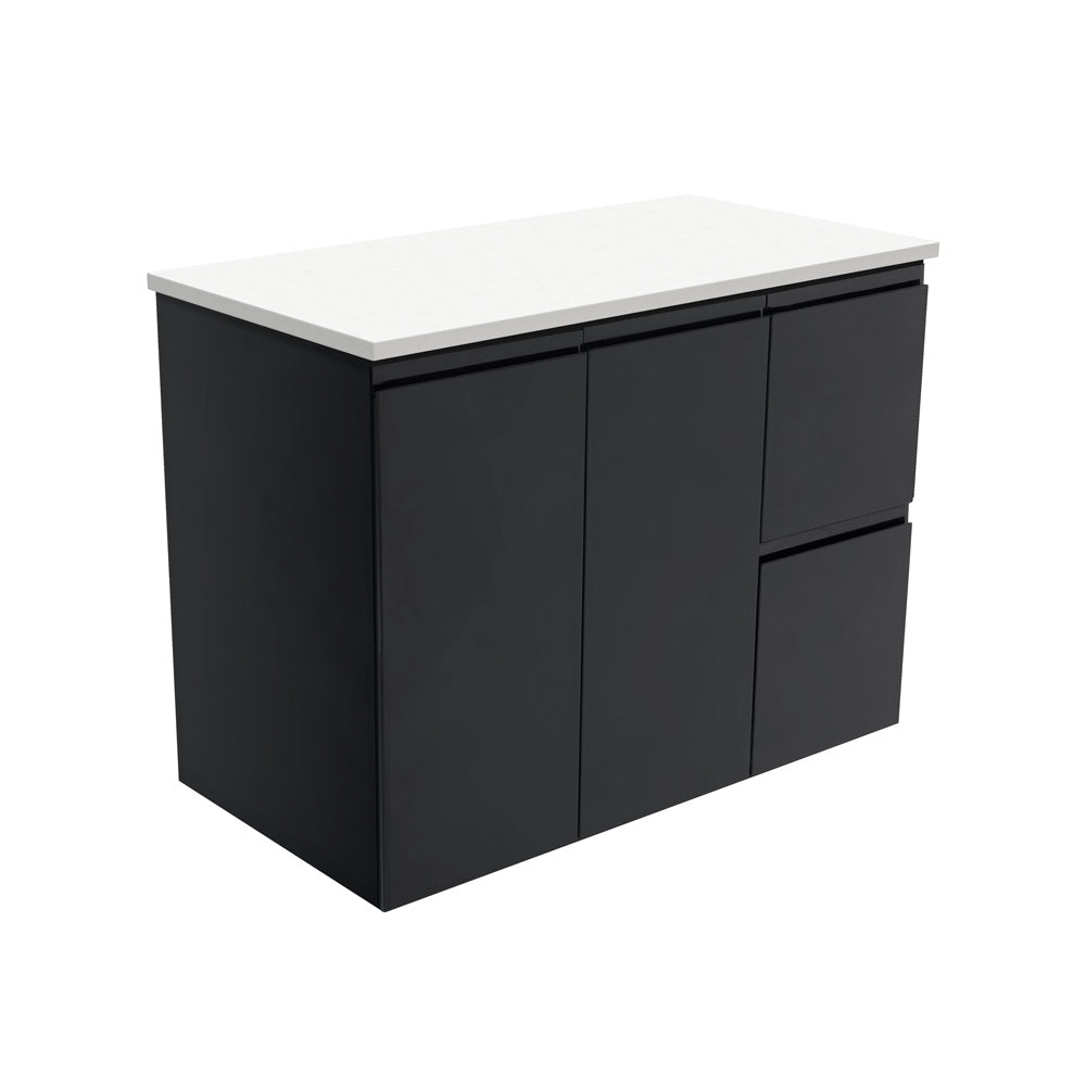 Fienza Fingerpull Satin Black Wall Hung Vanity Cabinet
