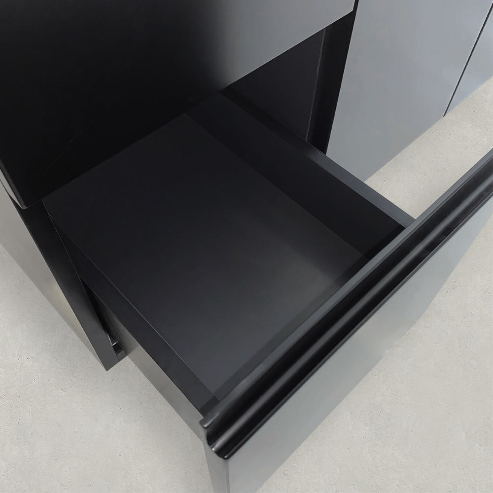 Fienza Fingerpull Satin Black Vanity Cabinet on Kickboard lifestyle