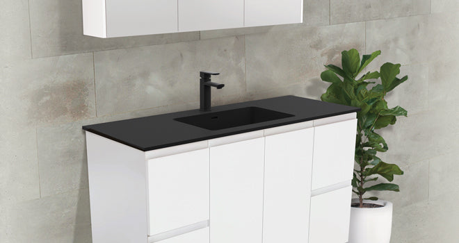 Fienza Fingerpull Satin White Wall Hung Vanity Cabinet lifestyle
