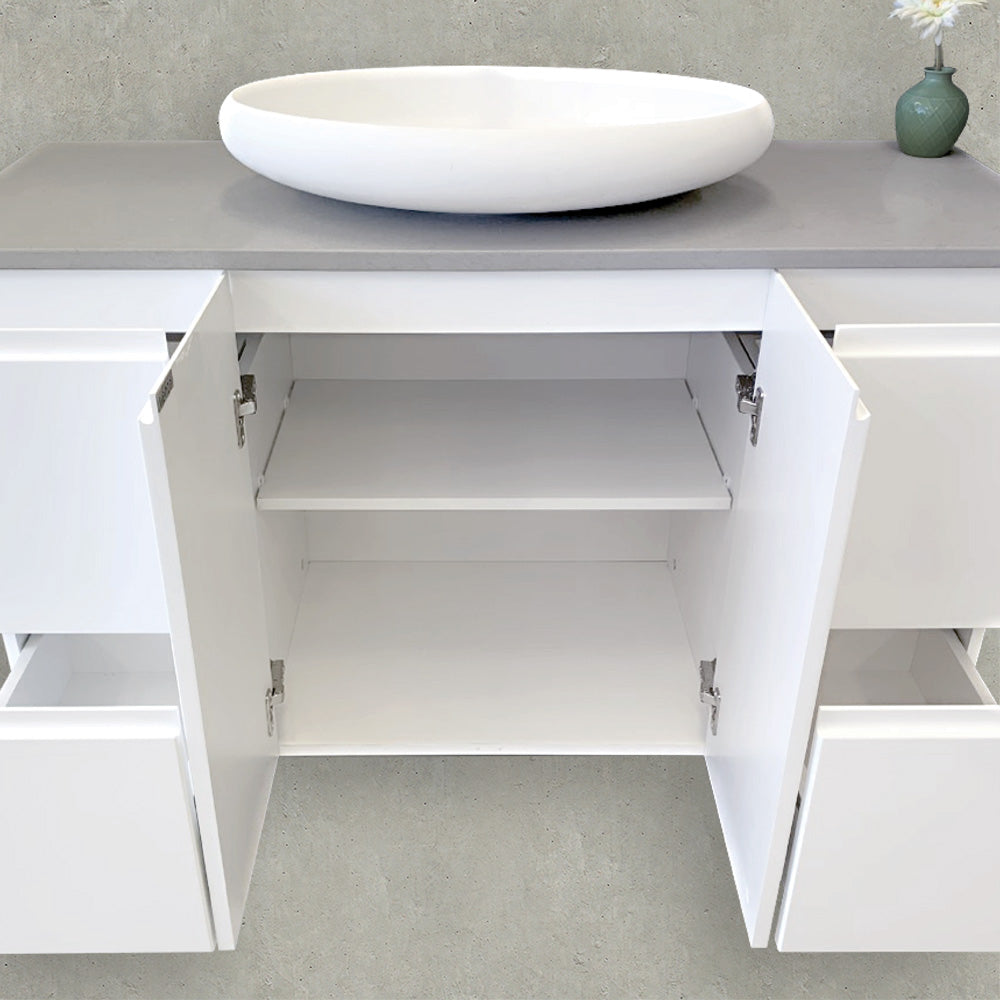 Fienza Fingerpull Satin White Vanity Cabinet on Kickboard lifestyle