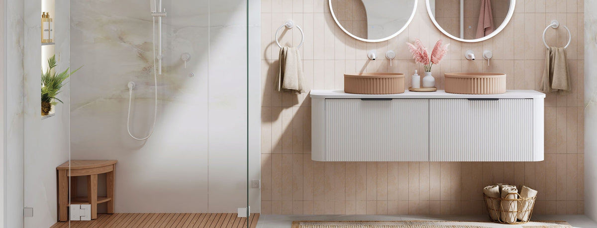 Fienza Minka Curved Wall Hung Vanity Cabinet lifestyle