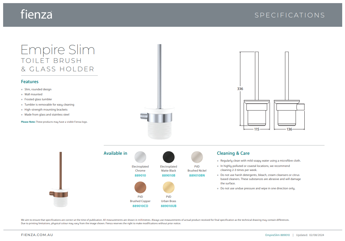 Fienza Empire Slim Toilet Brush Holder Chrome