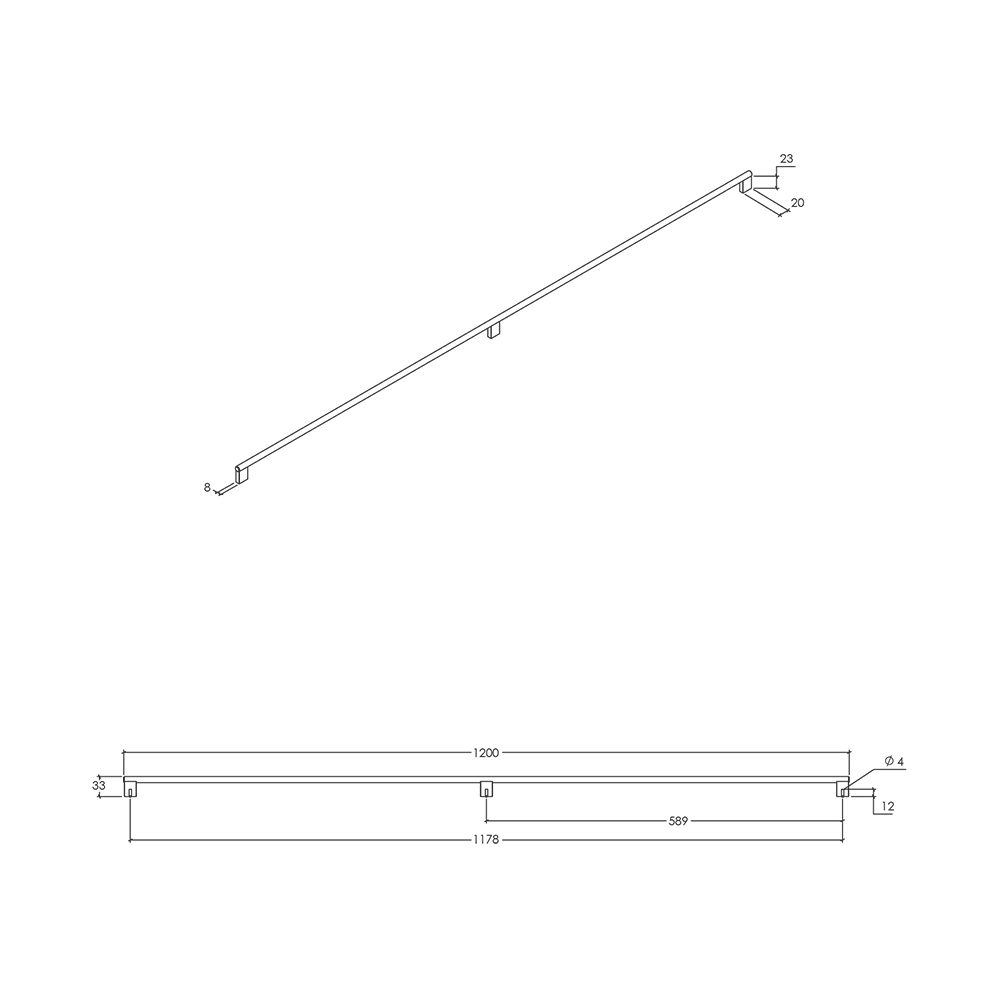 Momo Graf Knurled D Handle 1178mm - Line Drawing