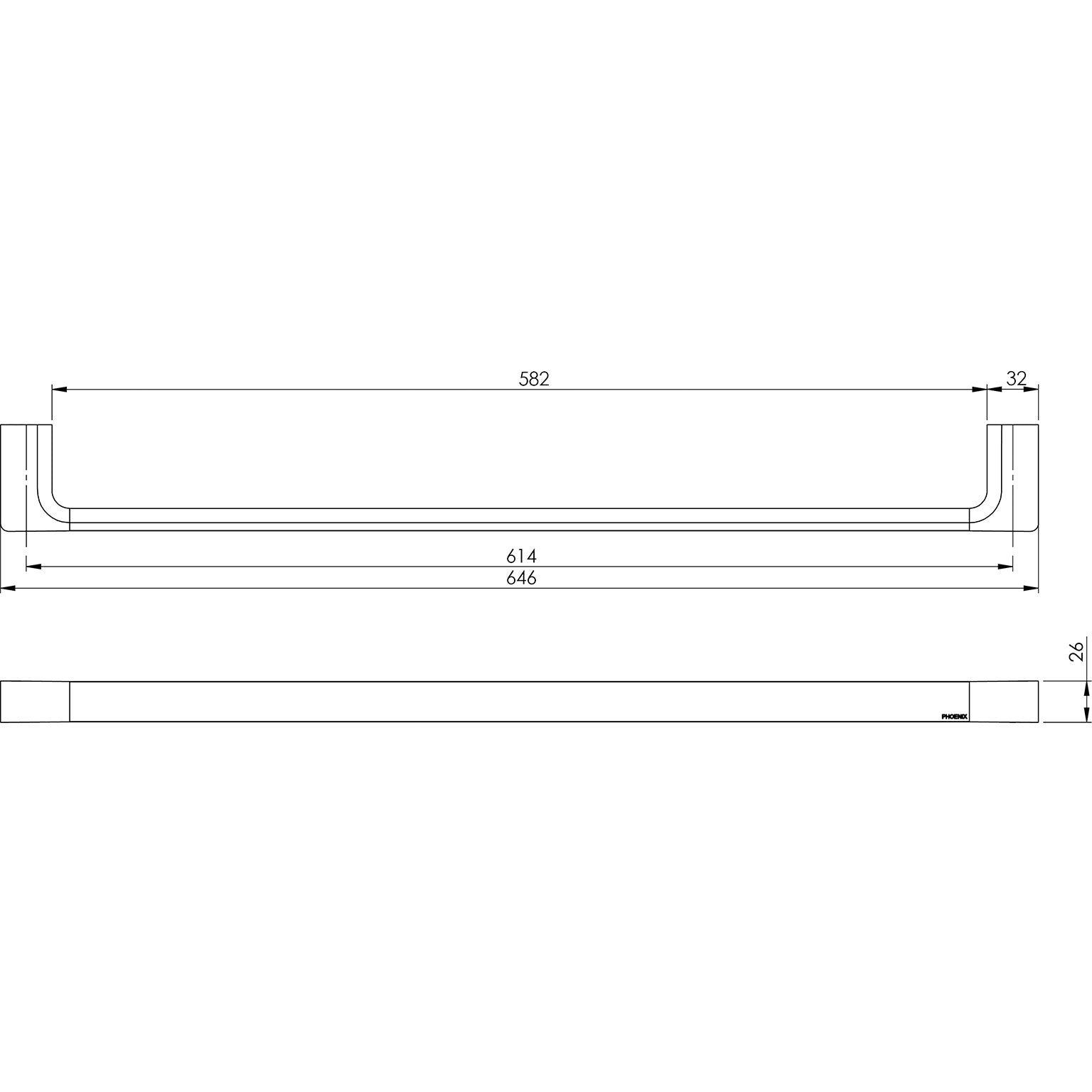 Phoenix Gloss Single Towel Rail 600mm Brushed Bronze