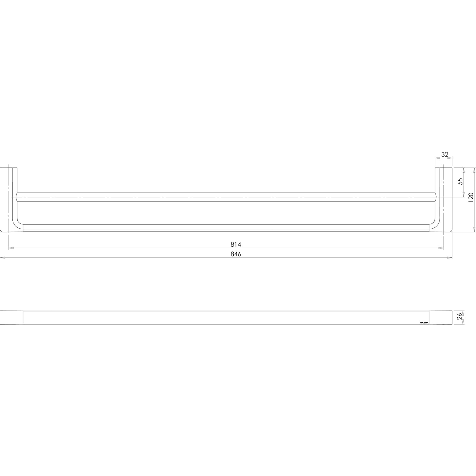Phoenix Gloss Double Towel Rail 800mm Brushed Bronze