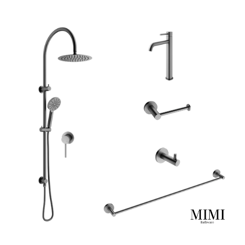 Mimi Gun Metal Basin Mixer Tapware Package