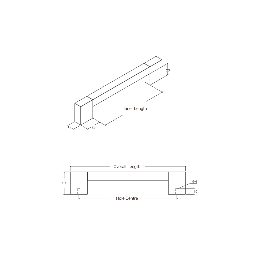 Momo Hako D Handle - Line Drawing