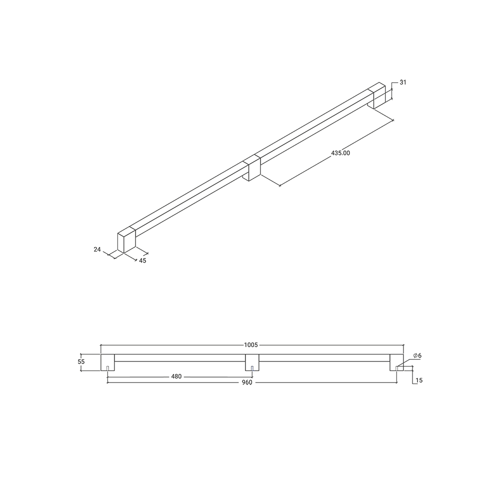 Momo Hako Big D Handle 960mm - Line Drawing