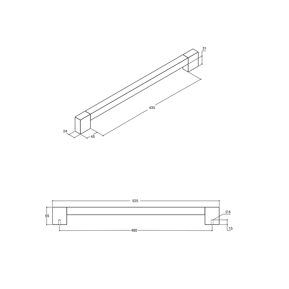 Momo Hako Big D Handle - Line Drawing