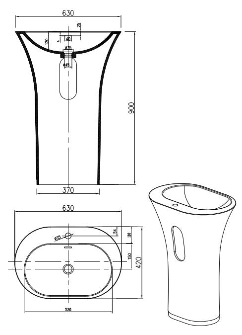 Pietra Bianca Iceland Freestanding Pedestal Basin
