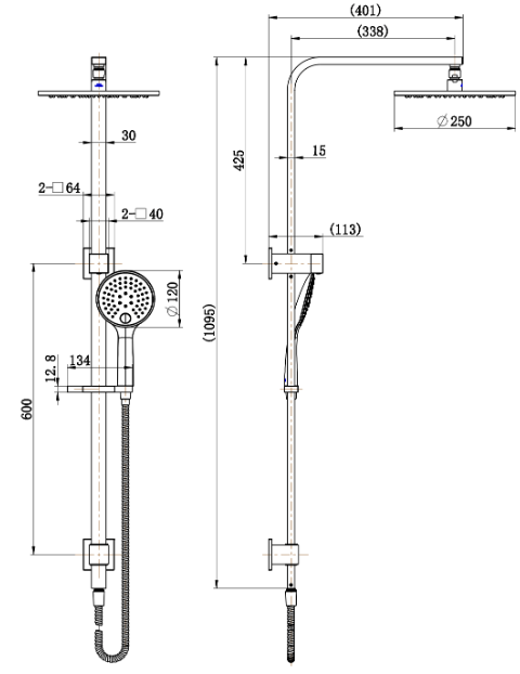 Kiama Shower Column Set line drawing