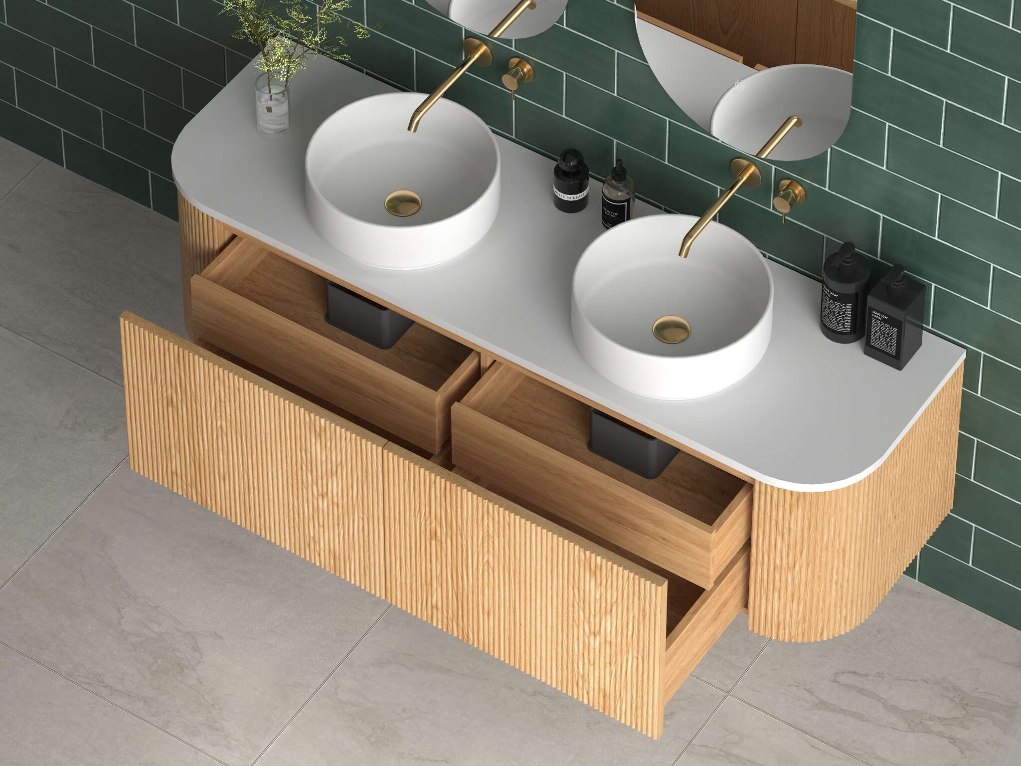 Mimi Oak Contour Curved Wall Hung Vanity