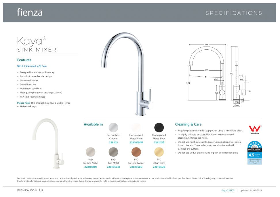 Fienza Kaya Ambience Sink Mixer Matte Autumn