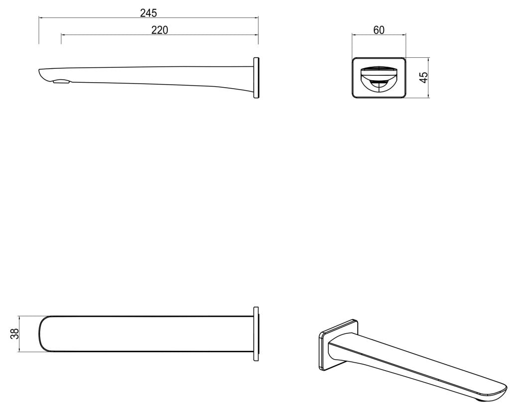 Bella Vista Kaza Bath Spout - Chrome - Specifications