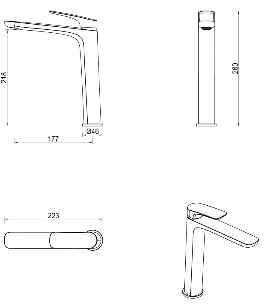 Bella Vista Kaza Tall Basin Mixer - Gunmetal - Specifications