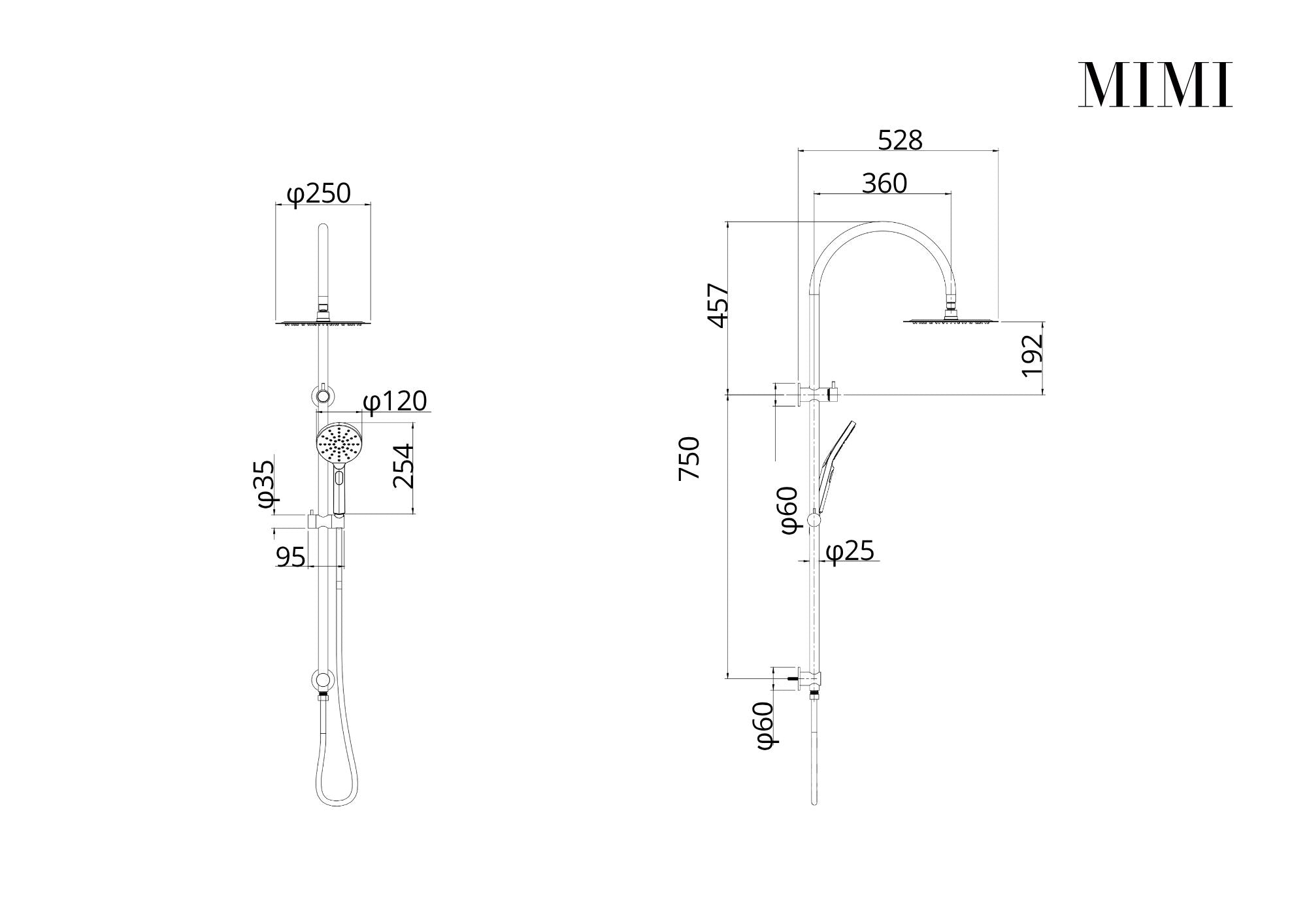 Mimi Cove  Twin Gooseneck Rail Shower Chrome