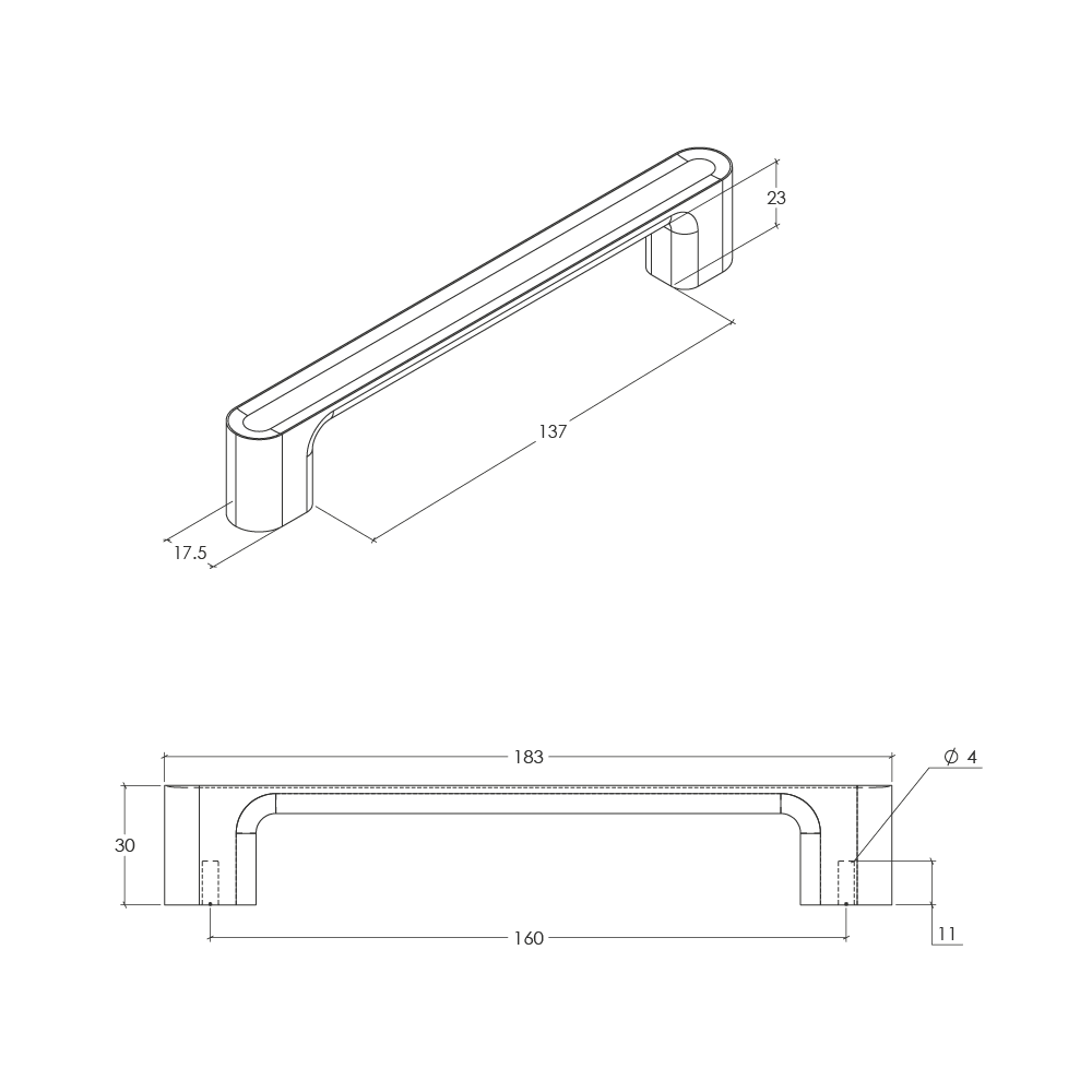 Momo Luv Wood D Handle - Line Drawing