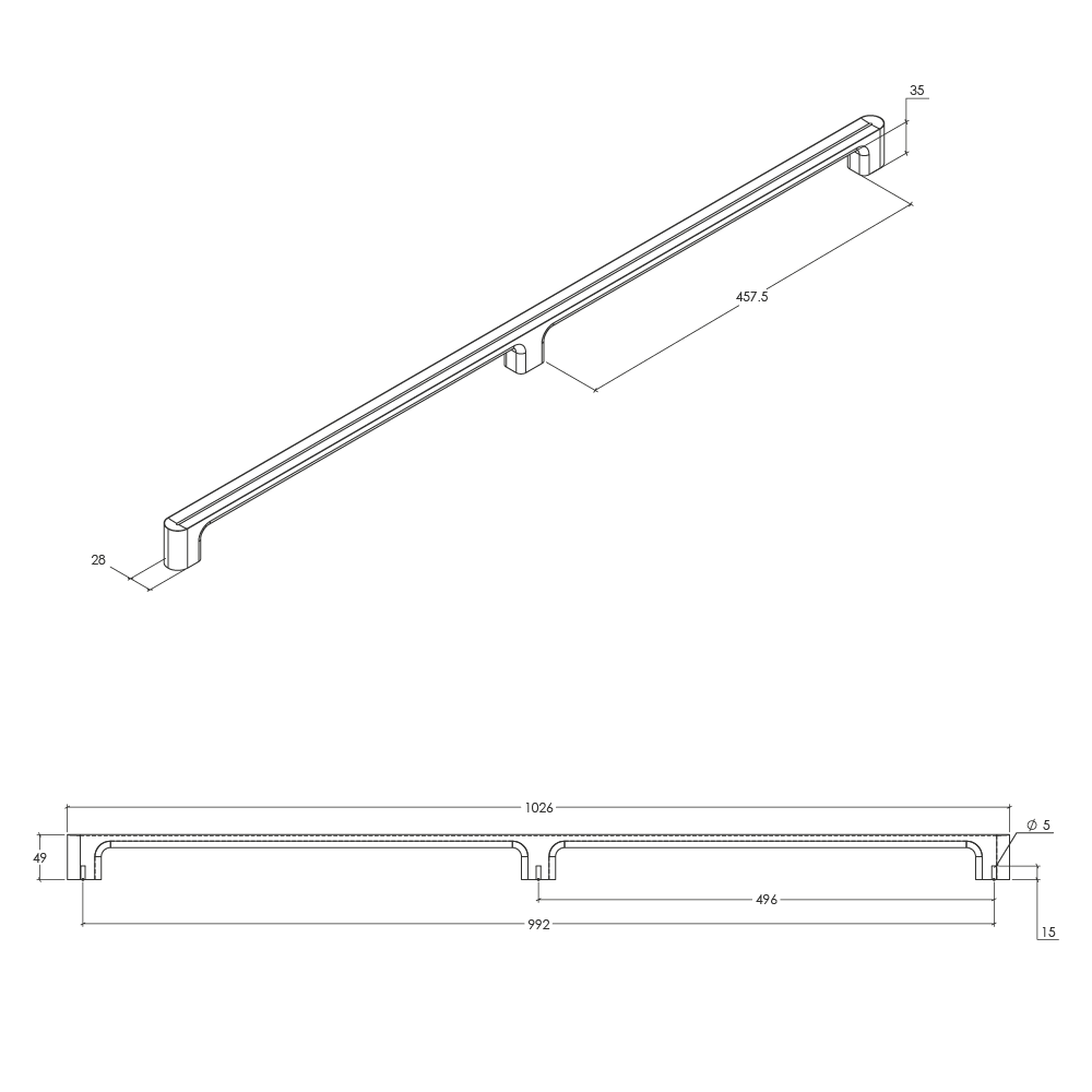 Momo Luv Wood Big D Handle 992mm - Line Drawing