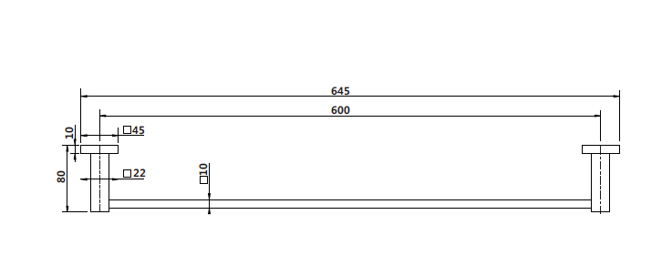 Lux Single Towel Rail 600mm line drawing