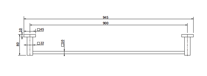 Lux Single Towel Rail 900mm line drawing