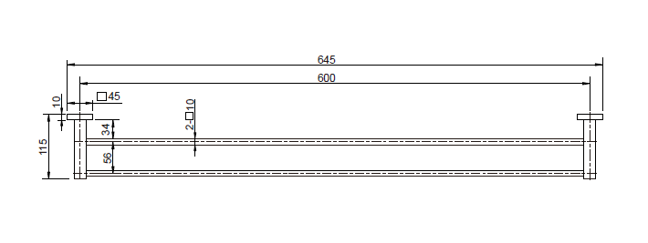 Lux Double Towel Rail 600mm - Line Drawing