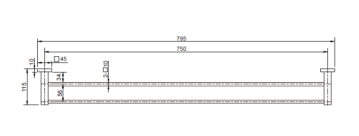 Lux Double Towel Rail 750mm line drawing