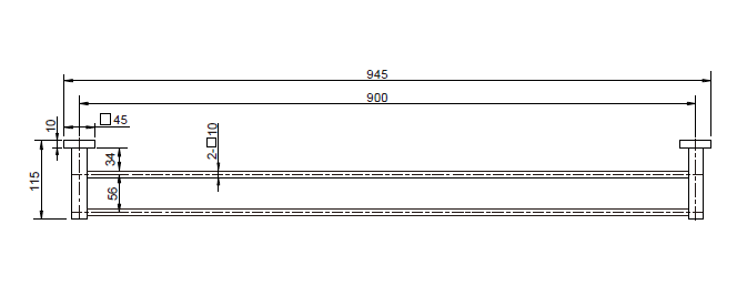 Lux Double Towel Rail 900mm line drawing