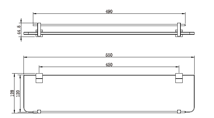 Lux Glass Shelf line drawing