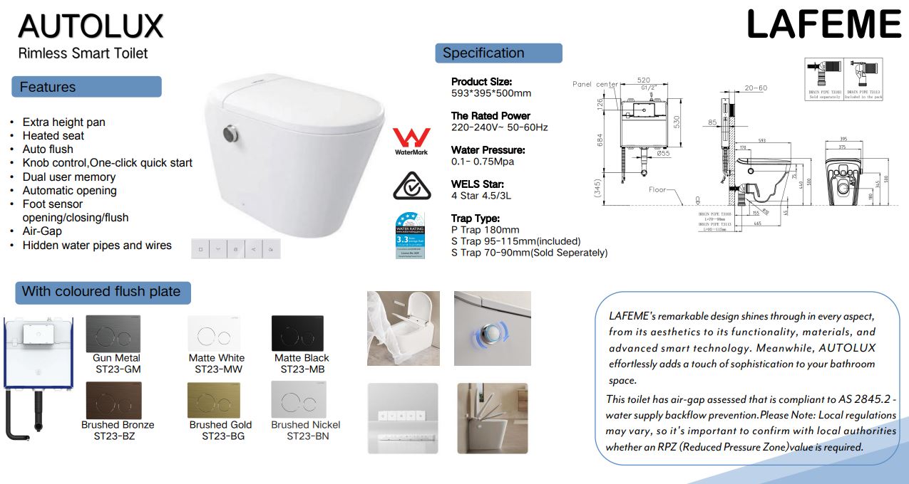 Lafeme Autolux Wall Faced Intelligent Toilet