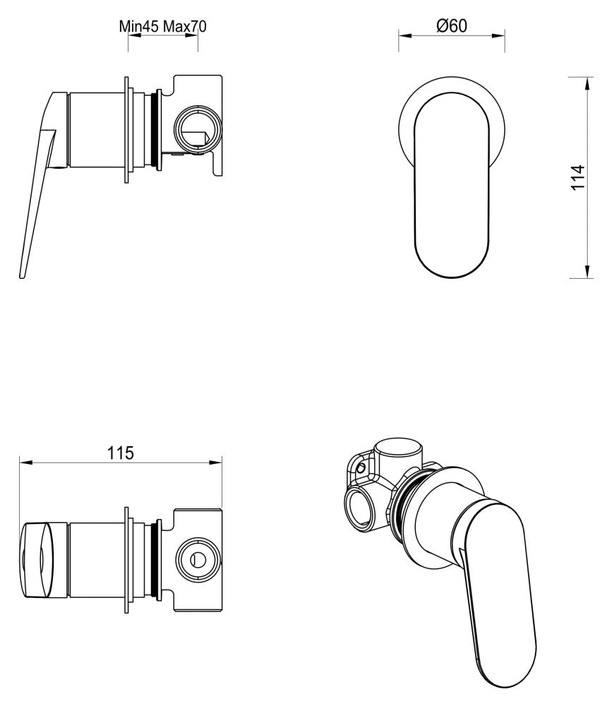 Bella Vista Lantra Shower Mixer - Round Plate - Trim Kit Only - Chrome - Specifications