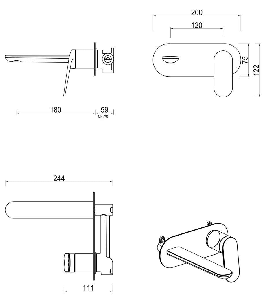 Bella Vista Lantra Wall-Spout Combo - 1P - Trim Kit Only - French Gold - Specifications