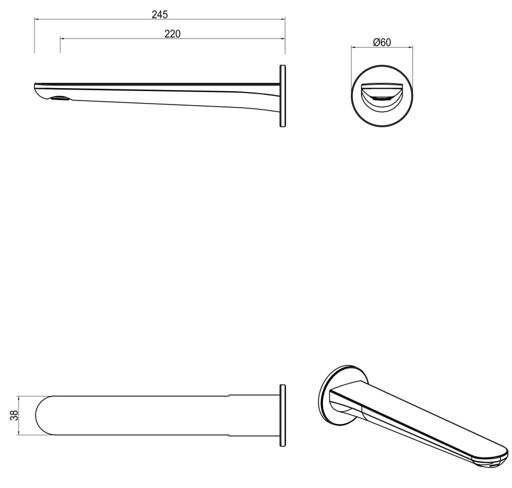 Bella Vista Lantra Bath Spout - Chrome - Specifications