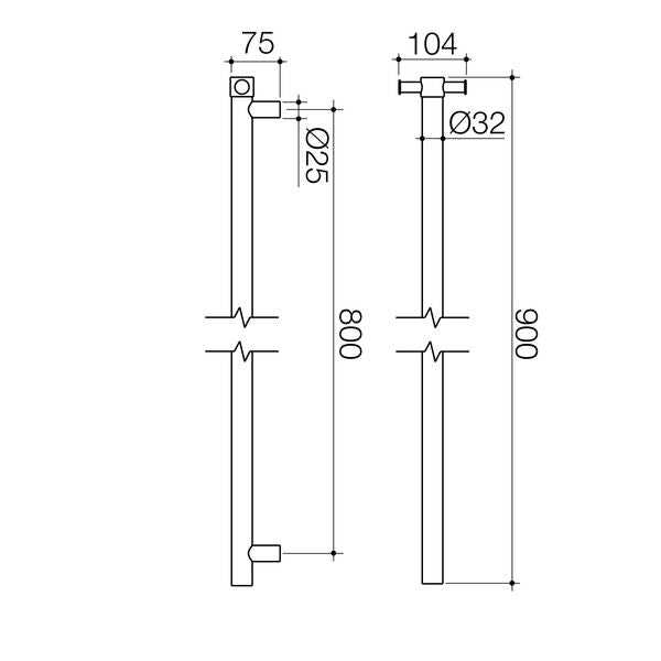 Caroma Liano II Heated Towel Rail - Vertical - Polished Stainless Steel (Transformer not included)
