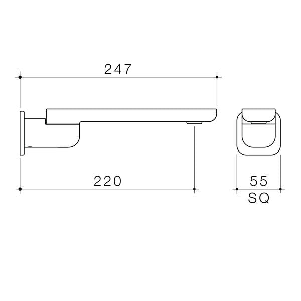 Caroma Luna II Bath Swivel Outlet 220mm technical drawing