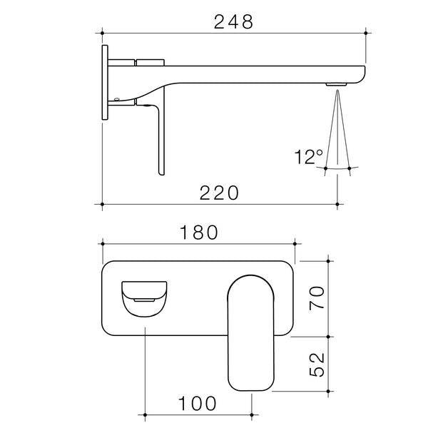 Caroma Luna II Wall Basin/Bath Mixer 220mm Trim Kit technical drawing