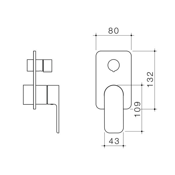 Caroma Luna II Bath/Shower Mixer with Diverter Trim Kit technical drawing