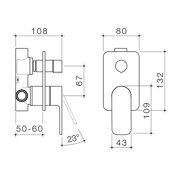 Caroma Luna II Bath/Shower Mixer with Diverter technical drawing