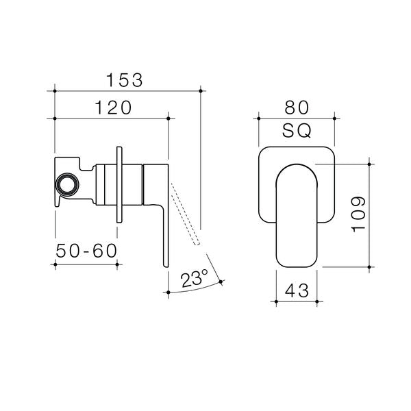 Caroma Luna II Bath/Shower Mixer technical drawing